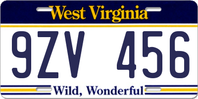 WV license plate 9ZV456
