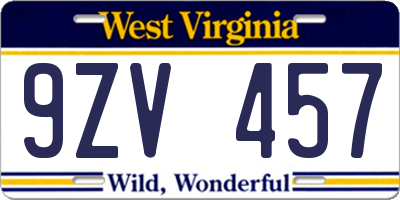 WV license plate 9ZV457