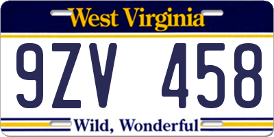WV license plate 9ZV458