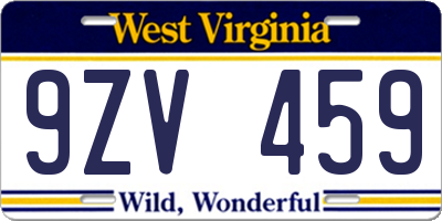 WV license plate 9ZV459