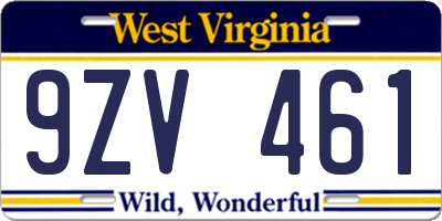 WV license plate 9ZV461
