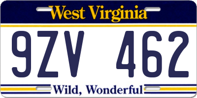 WV license plate 9ZV462