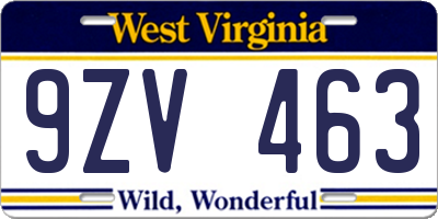 WV license plate 9ZV463