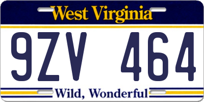 WV license plate 9ZV464