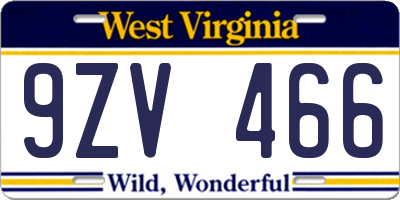 WV license plate 9ZV466