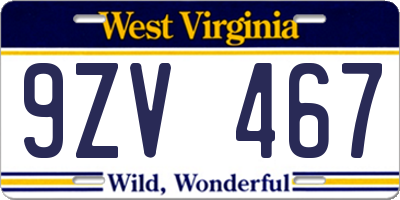 WV license plate 9ZV467