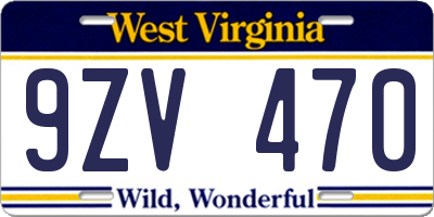 WV license plate 9ZV470