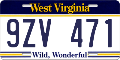 WV license plate 9ZV471
