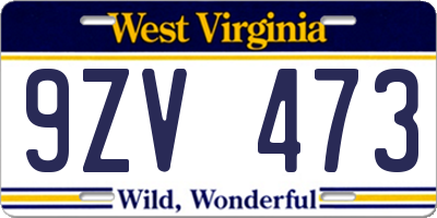WV license plate 9ZV473