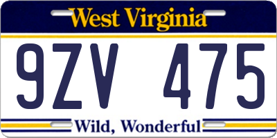 WV license plate 9ZV475