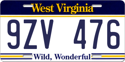 WV license plate 9ZV476
