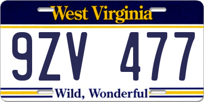 WV license plate 9ZV477
