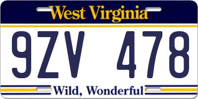 WV license plate 9ZV478