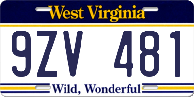 WV license plate 9ZV481