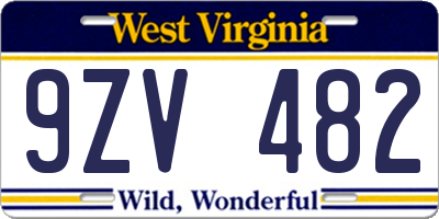 WV license plate 9ZV482