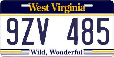 WV license plate 9ZV485