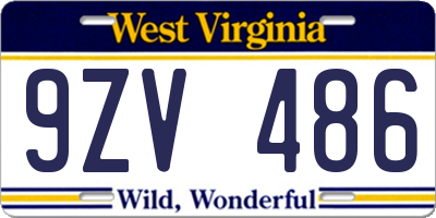 WV license plate 9ZV486