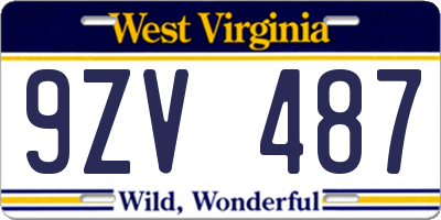 WV license plate 9ZV487