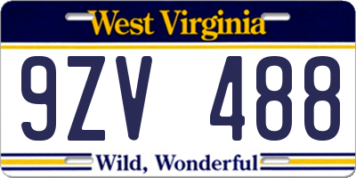 WV license plate 9ZV488