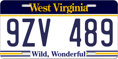 WV license plate 9ZV489