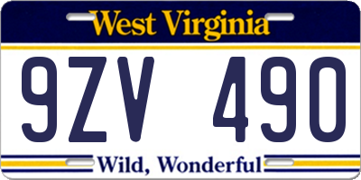 WV license plate 9ZV490