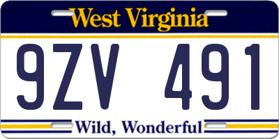 WV license plate 9ZV491