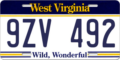 WV license plate 9ZV492