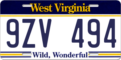 WV license plate 9ZV494