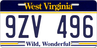 WV license plate 9ZV496