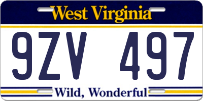 WV license plate 9ZV497
