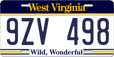 WV license plate 9ZV498