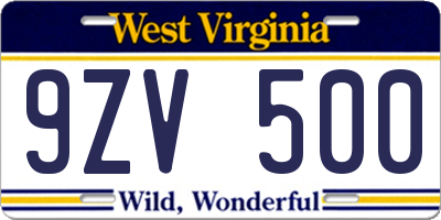 WV license plate 9ZV500