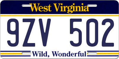 WV license plate 9ZV502