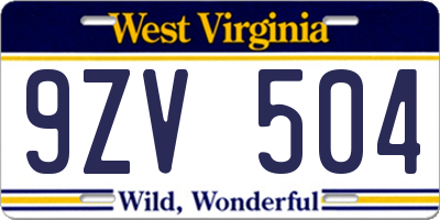 WV license plate 9ZV504