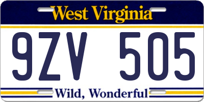 WV license plate 9ZV505