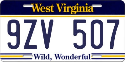 WV license plate 9ZV507