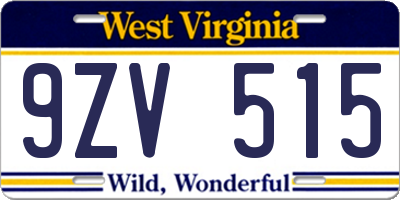 WV license plate 9ZV515