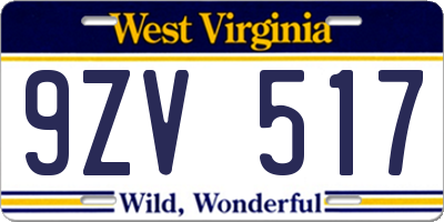 WV license plate 9ZV517