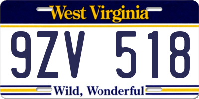 WV license plate 9ZV518