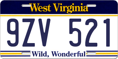 WV license plate 9ZV521