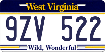 WV license plate 9ZV522