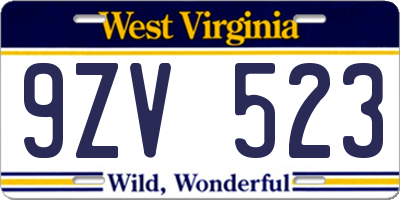 WV license plate 9ZV523