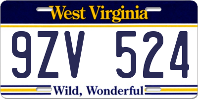 WV license plate 9ZV524
