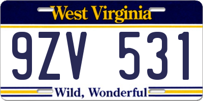 WV license plate 9ZV531