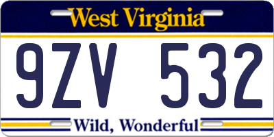 WV license plate 9ZV532
