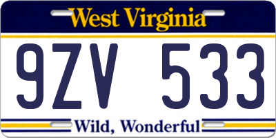 WV license plate 9ZV533