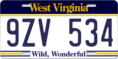 WV license plate 9ZV534