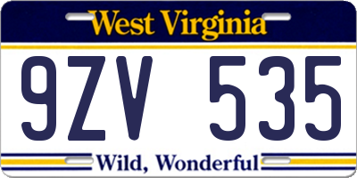 WV license plate 9ZV535