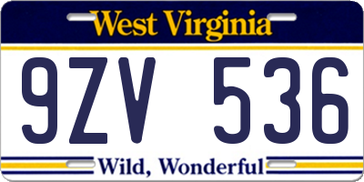WV license plate 9ZV536