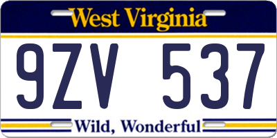WV license plate 9ZV537
